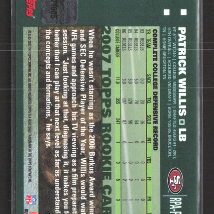 2007 Topps Rookie Premiere Patrick Willis #RPA-PWI Auto