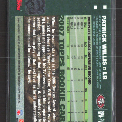 2007 Topps Rookie Premiere Patrick Willis #RPA-PWI Auto