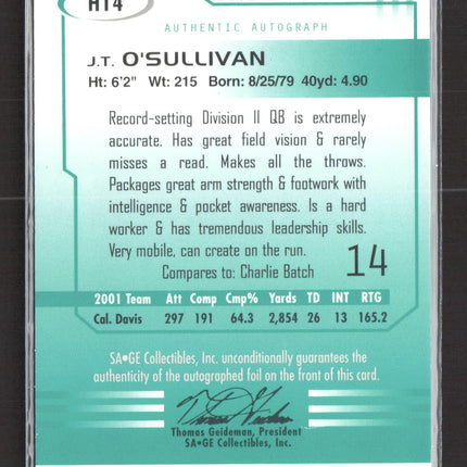 2002 SAGE HIT J.T. O'Sullivan #H14 Auto