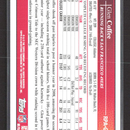 2009 Topps Rookie Premiere Glen Coffee #RPA-GC Auto