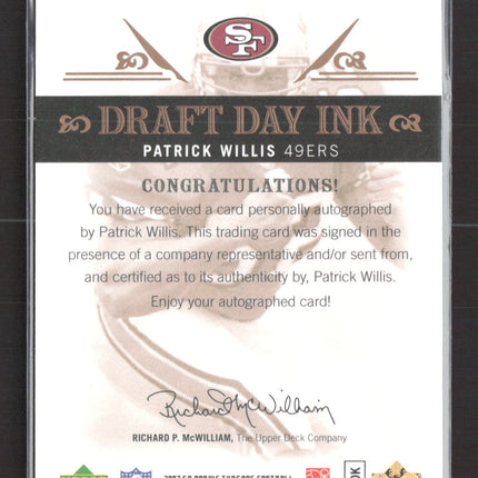 2007 Upper Deck SP Rookie Threads Draft Day Ink Patrick Willis #DDI-WI Auto