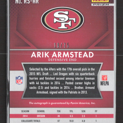 2015 Panini Prizm Arik Armstead #RS-AR Green 18/75 Auto