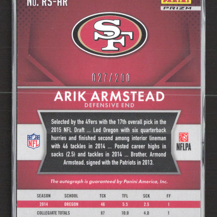 2015 Panini Prizm Arik Armstead #RS-AR Red RC 027/200 Auto