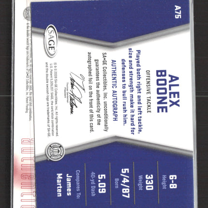 2009 SAGE HIT Alex Boone #A75 Authentic Autograph Auto