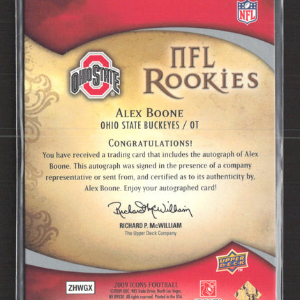 2009 Upper Deck Icons NFL Rookies Alex Boone #136 022/150 Auto