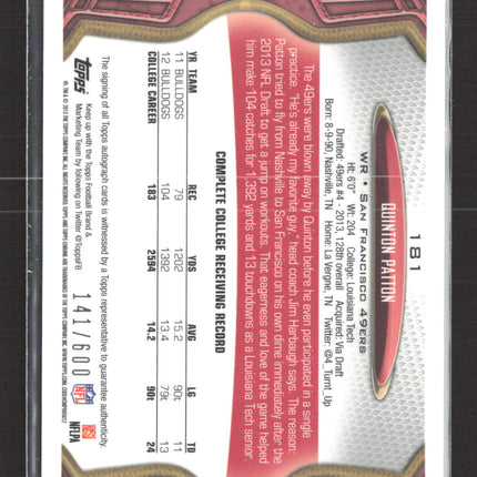 2013 Topps Chrome Quinton Patton #181 RC Auto