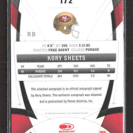 2009 Panini Certified New Generation Kory Sheets #172 15/25 Auto