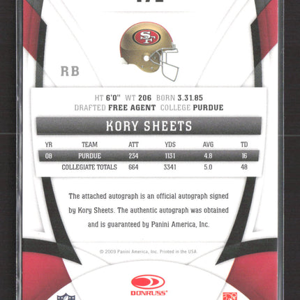 2009 Panini Donruss Certified New Generation Kory Sheets #172 5/5 Auto