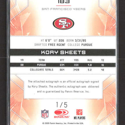 2009 Donruss Limited Monikers Phenoms Kory Sheets #183 Auto /5