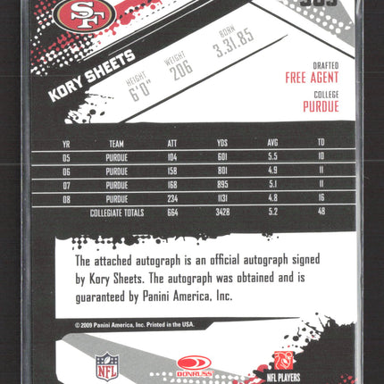 2009 Score Inscriptions Red Zone Kory Sheets #365 05/30 Auto