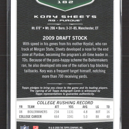 2009 Topps Bowman Kory Sheets #182 RC Auto