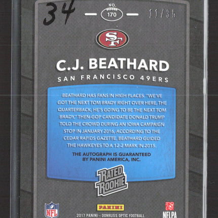 2017 Donruss Optic C.J. Beathard #170 Blue 11/35 Auto