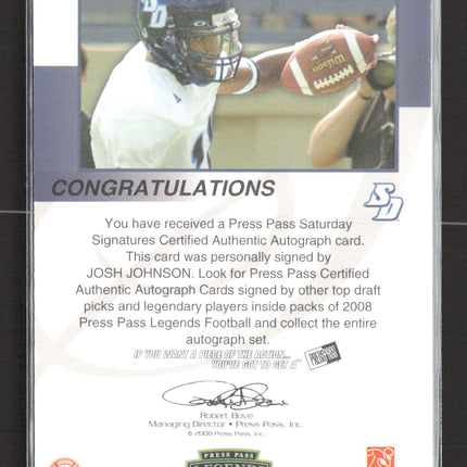 2008 Press Pass Legends Saturday Signatures Josh Johnson #SS-JJ Autograph Auto