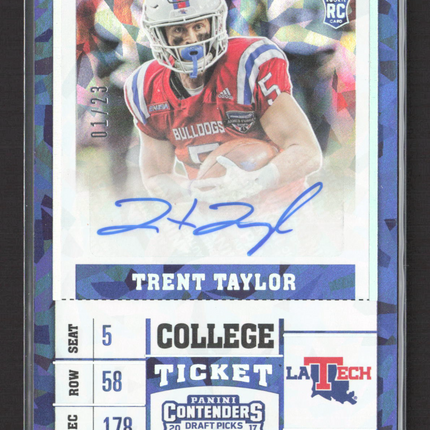 2017 Panini Contenders Draft Trent Taylor #258 Blue Cracked Ice 01/23 RC Auto