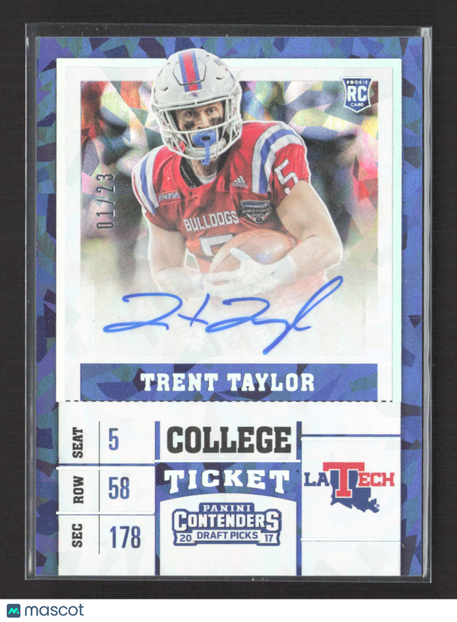 2017 Panini Contenders Draft Trent Taylor #258 Blue Cracked Ice 01/23 RC Auto