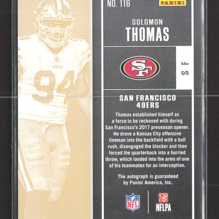 2017 Panini Contenders Football Solomon Thomas #116 RC Auto
