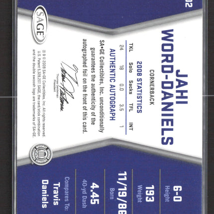 2009 SAGE HIT Jahi Word-Daniels #A102 Auto