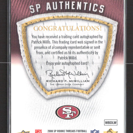 2008 Upper Deck SP Authentic SP Rookie Threads Patrick Willis #SP-PW /284 Auto