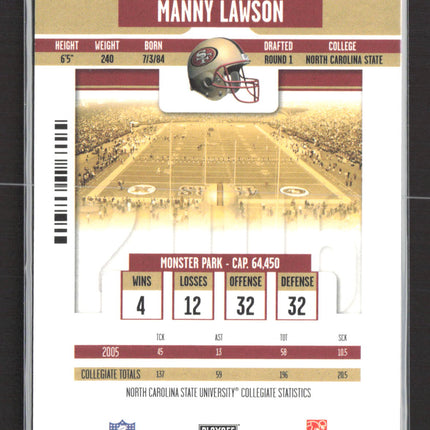 2006 Playoff Contenders Rookie Ticket Manny Lawson #204 Auto