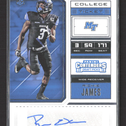 2018 Panini Contenders Draft Picks Richie James #133 RC Auto