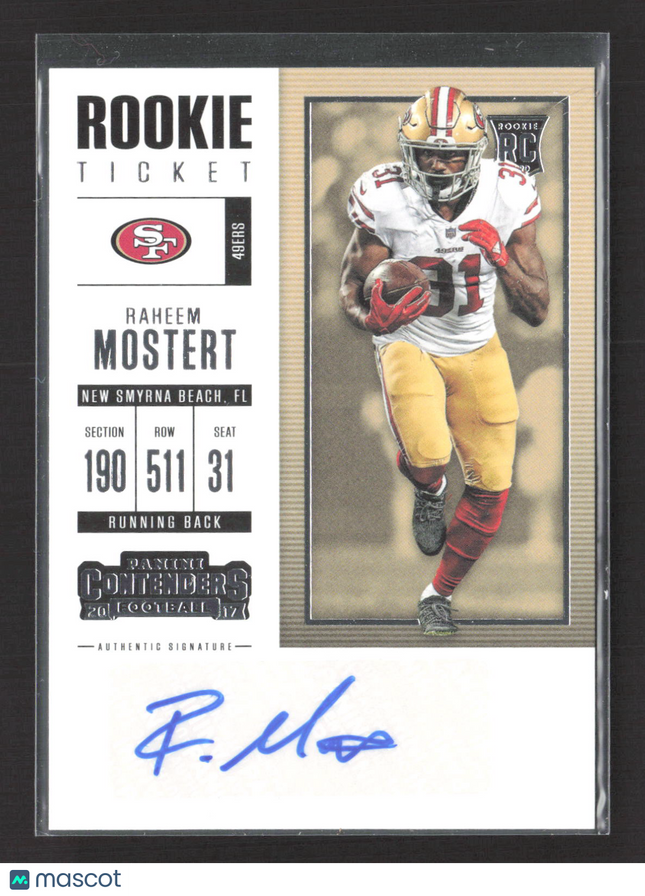 2017 Panini Contenders Football Raheem Mostert #297 RC Auto