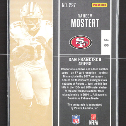 2017 Panini Contenders Football Raheem Mostert #297 RC Auto