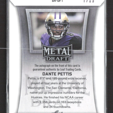 2018 Leaf Metal Draft Dante Pettis #BA-DP1 Purple Wave 7/15 Auto
