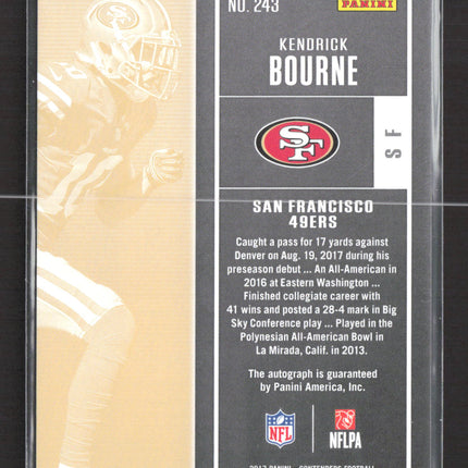 2017 Panini Contenders Kendrick Bourne #243 Rookie Ticket Auto