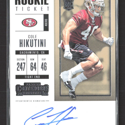2017 Panini Contenders Football Rookie Ticket Cole Hikutini #233 Auto