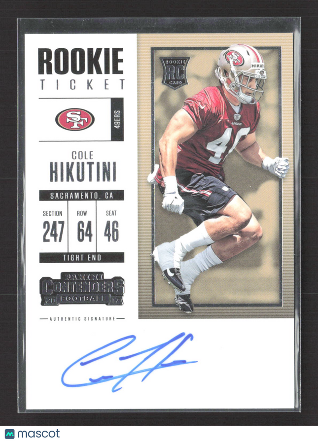 2017 Panini Contenders Football Rookie Ticket Cole Hikutini #233 Auto