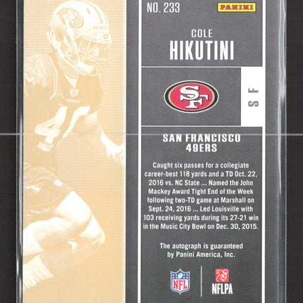 2017 Panini Contenders Football Rookie Ticket Cole Hikutini #233 Auto