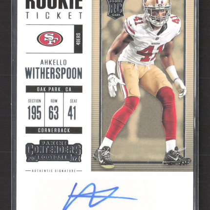 2017 Panini Contenders Football Ahkello Witherspoon #172 RC Auto