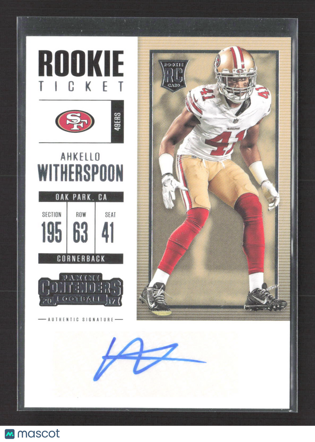 2017 Panini Contenders Football Ahkello Witherspoon #172 RC Auto