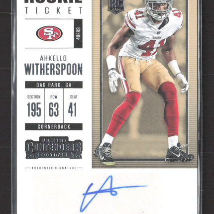 2017 Panini Contenders Football Ahkello Witherspoon #172 RC Auto