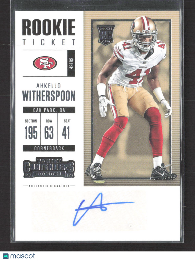 2017 Panini Contenders Football Ahkello Witherspoon #172 RC Auto