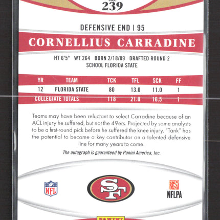 2013 Panini Certified New Generation Cornellius Carradine #239 RC 191/999 Auto