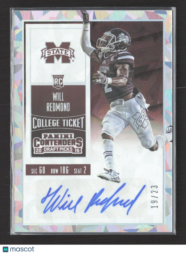 2016 Panini Contenders Draft Picks Will Redmond #215 Cracked Ice 19/23 RC Auto