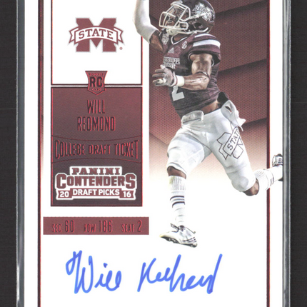 2016 Panini Contenders Draft Picks Will Redmond #215 RC Auto