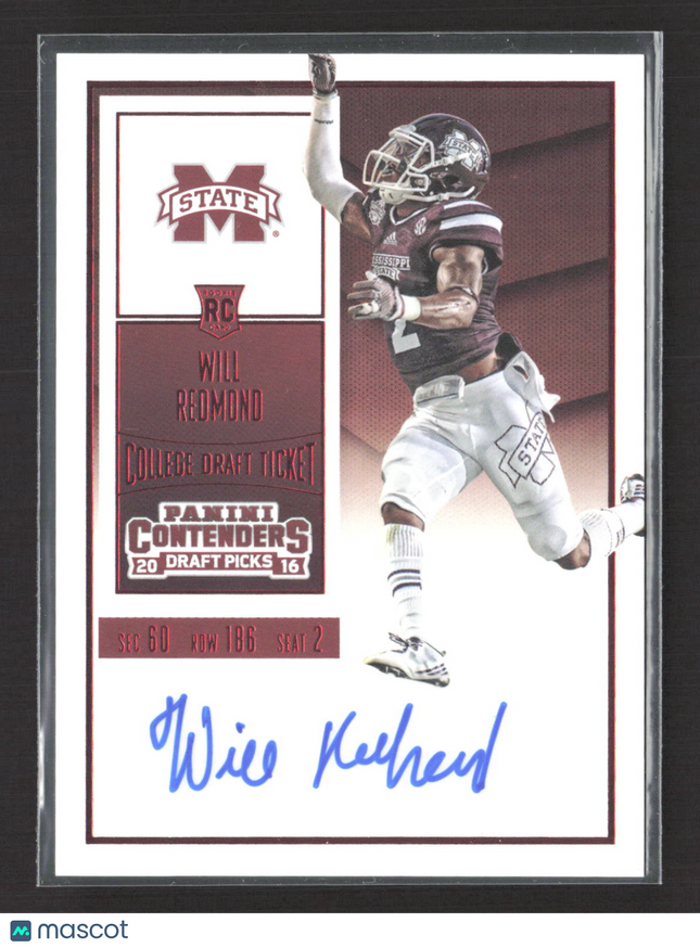 2016 Panini Contenders Draft Picks Will Redmond #215 RC Auto