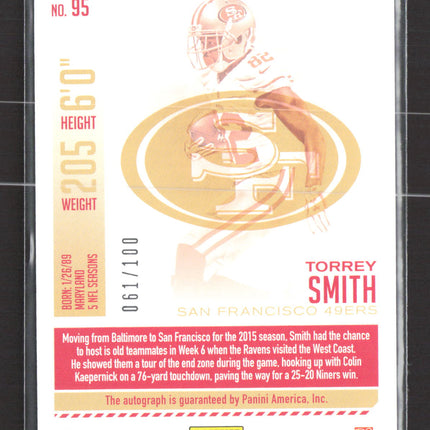 2016 Panini Prestige Xtra Points Torrey Smith #95 Purple Auto /100
