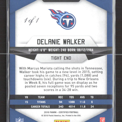 2016 Panini Certified Delanie Walker #63 Black 1/1