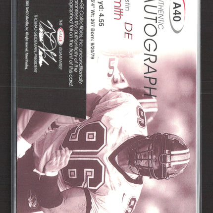 2001 SAGE Authentic Autograph Justin Smith #A40 Auto /999