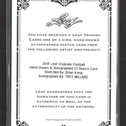 2014 Leaf Originals Football Trey Millard 1/1 1/1 Sketch Card Auto