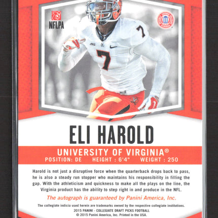 2015 Panini Prizm Collegiate Draft Picks Eli Harold #186 Gold 03/10 RC Auto