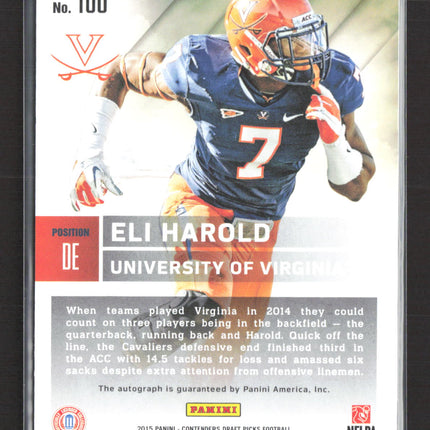 2015 Panini Contenders Draft Picks Eli Harold #186 RC 13/23 Auto Cracked Ice