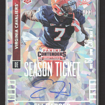 2015 Contenders Draft Eli Harold #186 Season Ticket RC 14/23 Auto Cracked Ice