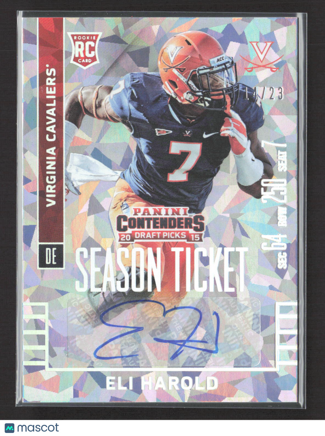 2015 Contenders Draft Eli Harold #186 Season Ticket RC 14/23 Auto Cracked Ice
