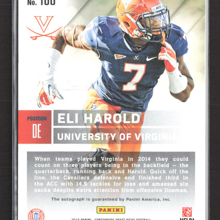 2015 Contenders Draft Eli Harold #186 Season Ticket RC 14/23 Auto Cracked Ice