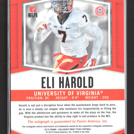 2015 Panini Prizm Collegiate Draft Picks Eli Harold #186 Blue RC Auto /25
