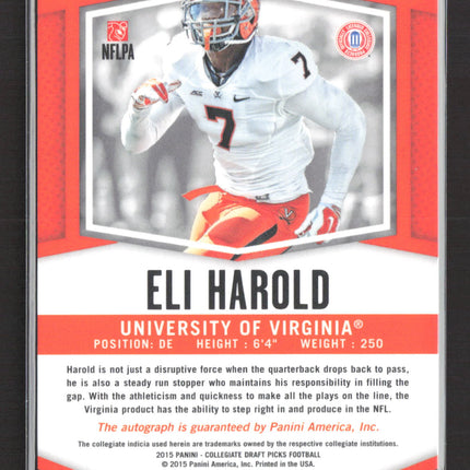 2015 Prizm Collegiate Draft Picks Eli Harold #186 Red White Blue RC Auto /15